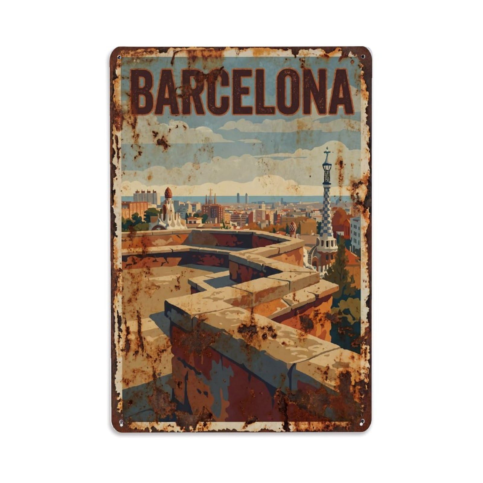 Vintage Travel Overlooks Spain Scenic Metal Tin Sign Plaque Wall Decor for Cafe, Club Bar, Office, Home Garden Metal Poster 8x12Inch