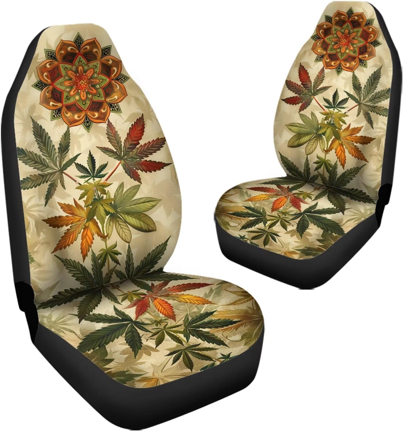Car Seat Covers Set 2Pcs, Maple Leaves Mandala Print Universal Front Car Seats Durable Vehicle Interior Protector Fits Most Car Auto SUV Sedan Truck