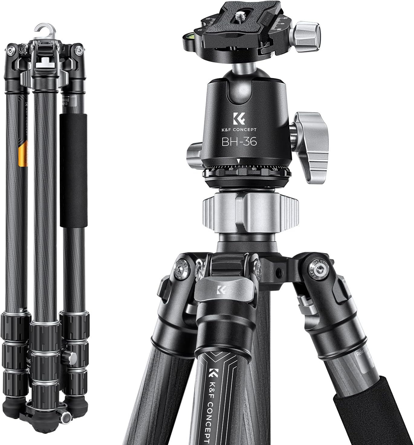 X-Series 68" Carbon Fiber Camera Tripod,Professional Photography Tripod with 36mm Metal Ball Head Load Capacity 35.2lbs for Indoor Outdoor Use X284C4+BH-36