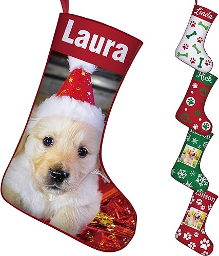 Miniatura 9 de GBVllexuii Medias de Navidad con nombre personalizado en forma de pata de hueso de perro foto personalizada 1 2 3 4 5 medias colgantes de Navidad 1