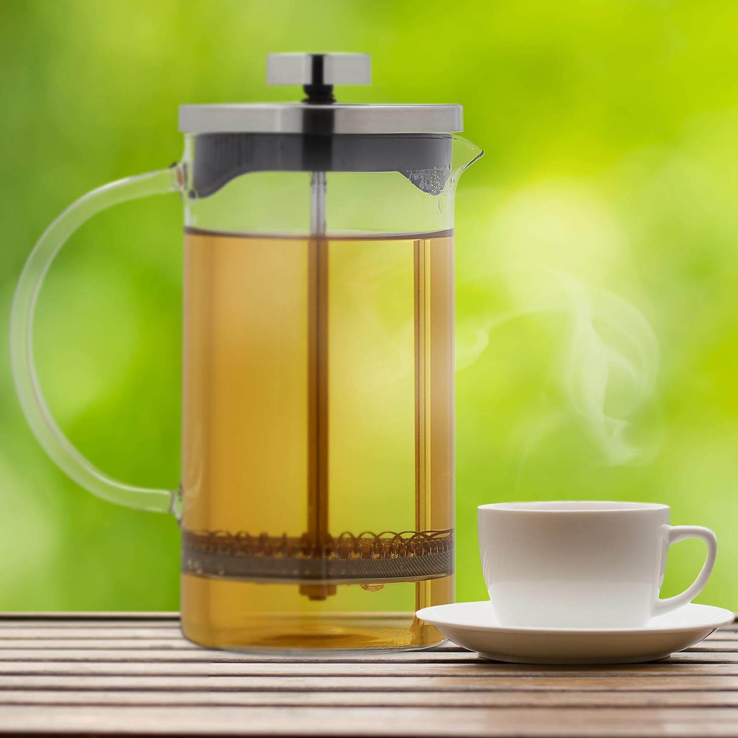 Coffee Maker, Manual Press Pot, Strainer Insert, 600 ml, Glass & Stainless Steel, Transparent/Silver, 80% glass 20% stainless steel