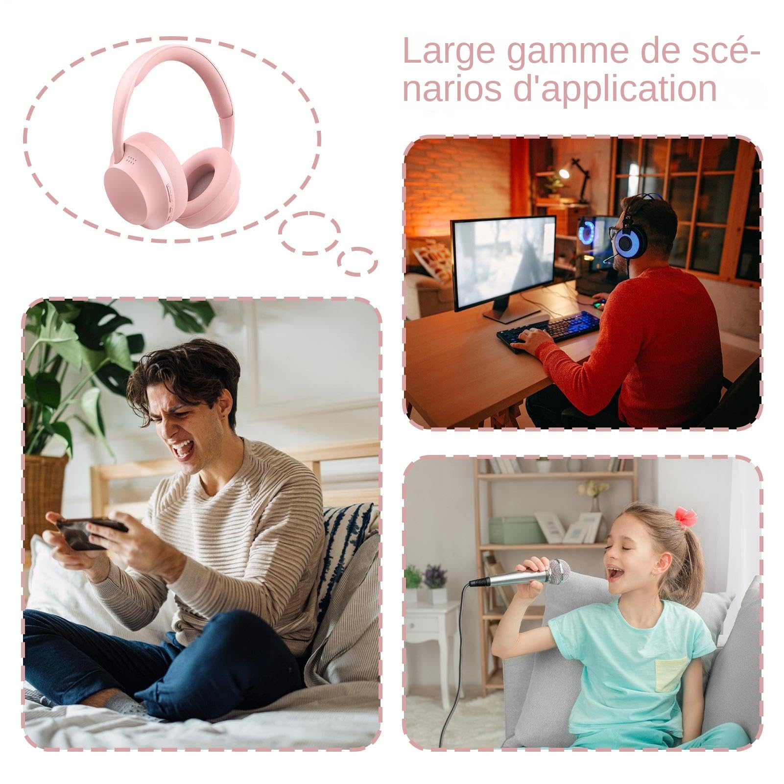 Générique Casque Audio sans Fil | Écouteurs Professionnels,Écouteurs sans Fil Autonomie Prolongée avec Carte Amovible pour Studio Adulte Adolescent Enfant Femme