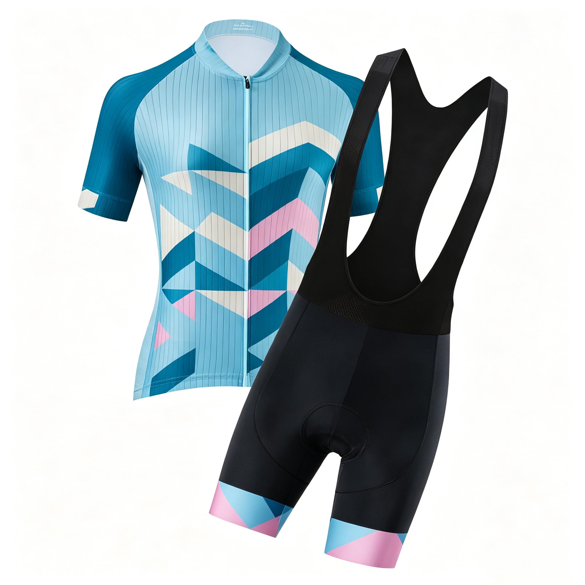 Kobiety rowerowe Jersey i szorty zestaw, letnie krótki rękaw oddychający MTB Road Bike Outfit, wyściełkowane szorty z 3 tylnymi kieszeniami,Blue3-XXL