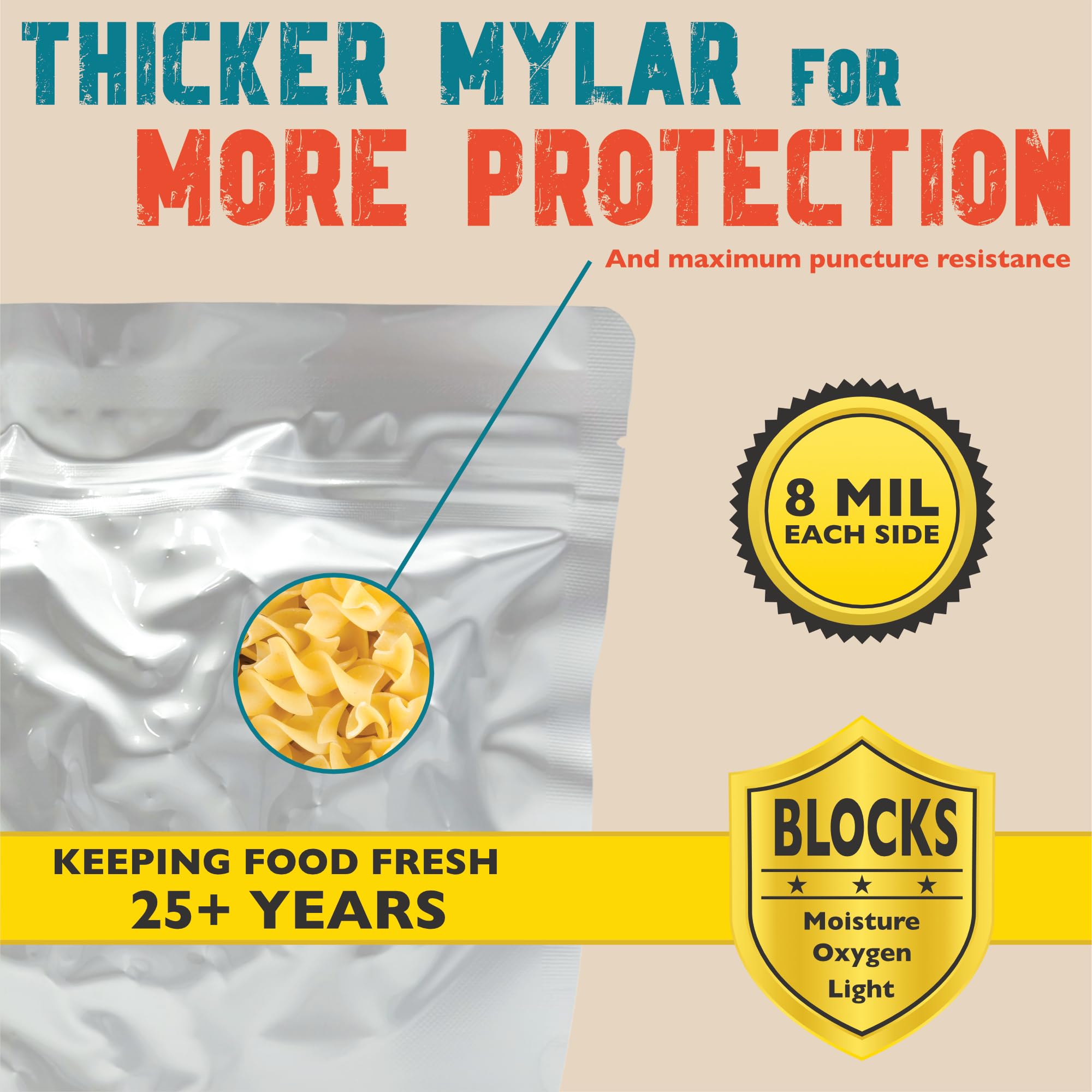 Paquete de 50 bolsas de Mylar MRE [8 mil por lado, 9 x 6.5 x 4.25 pulgadas], bolsas con cremallera de pie perfectas para liofilizar, mochileros y almacenamiento de alimentos a largo plazo 3