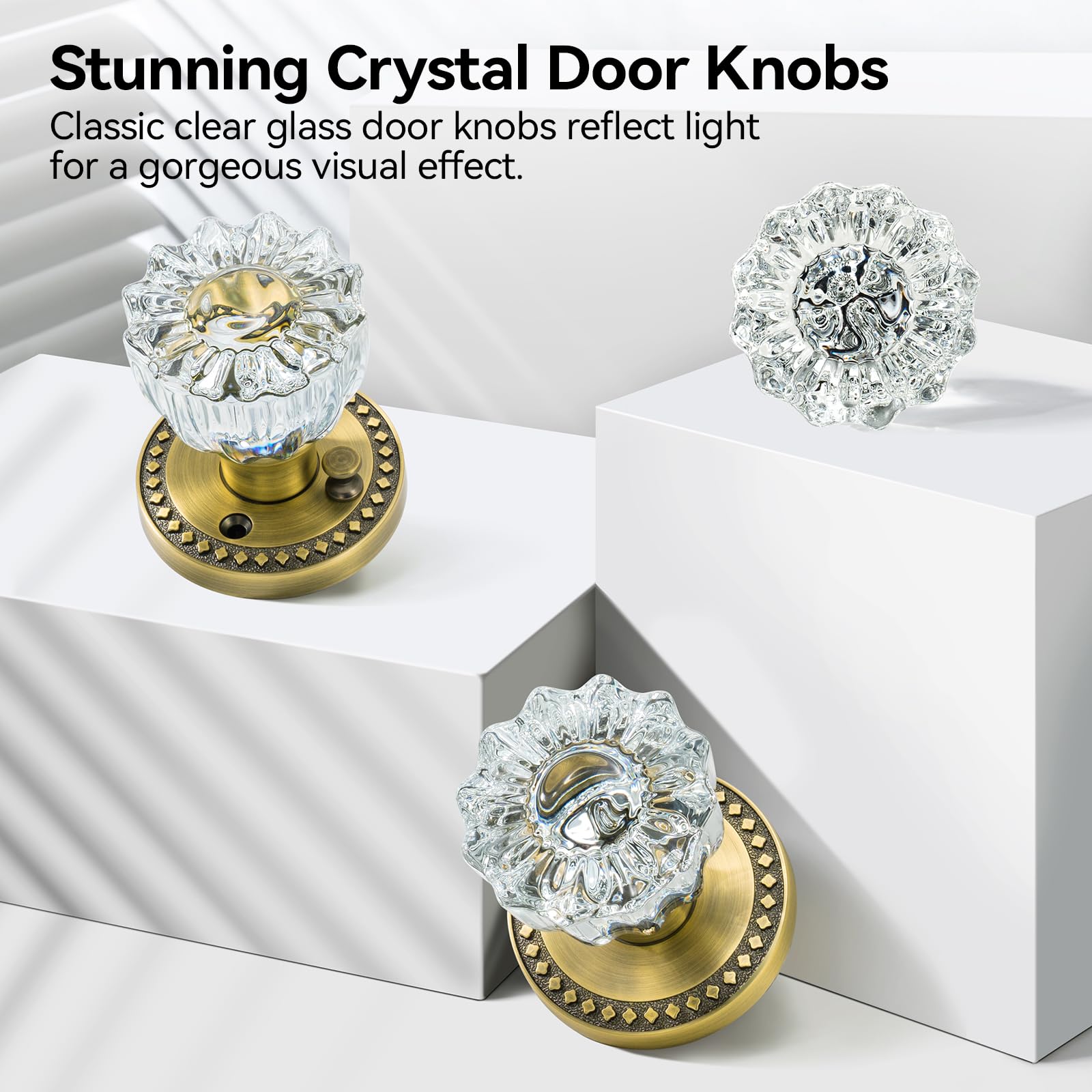 Antique Brass Glass Door Knobs - 3 Pack with Lock -3