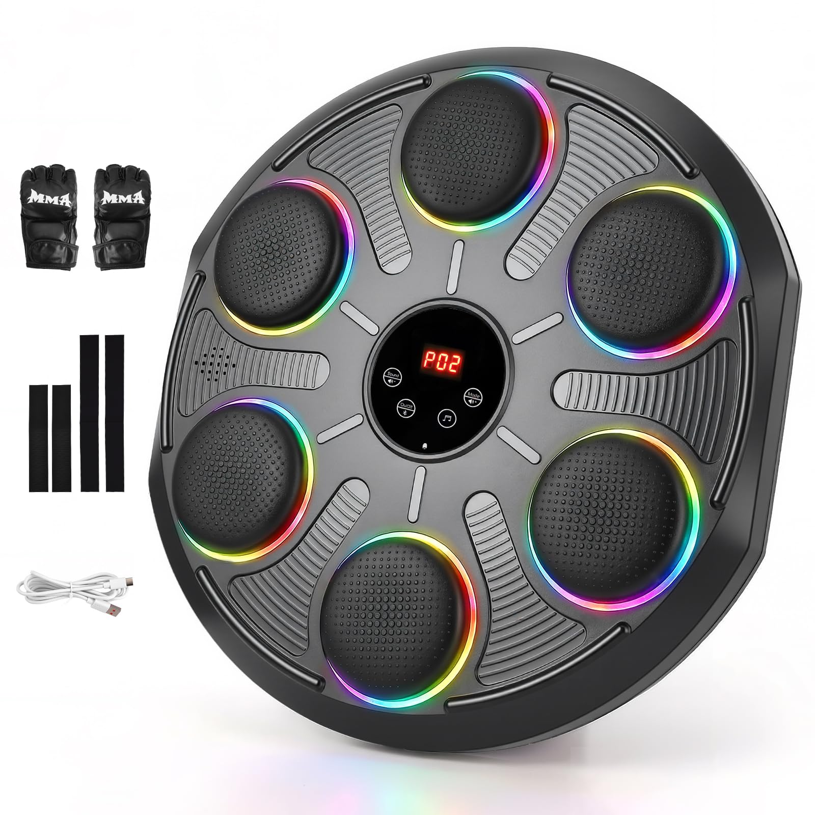 Cepolawa Music Boxing Machine for Adults Kids,Boxing Equipment with LED Lights and Bluetooth Speaker,12 Modes Wall Mounted，Punching Machine with Boxing Gloves for Home Office Gym Sport Toys Gifts