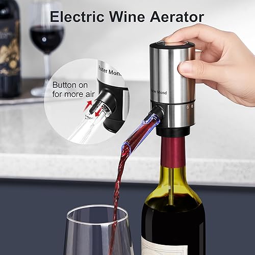 Miniatura 4 de Juego de abridor de botellas de vino eléctrico, juego automático de abridor de botellas de vino con decantador de vino eléctrico, aireador, cortador