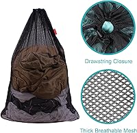 Vista 4 de Paquete de 2 bolsas de malla para lavandería, bolsa de 24 x 36 pulgadas con cordón resistente, fábricas, universidad, dormitorio, viajes y Negro