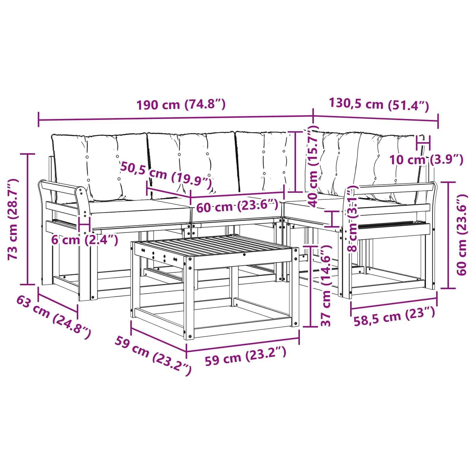 Outdoor-Sofagarnitur mit Kissen 5-teilig Weiß Creme aus massivem Akazienholz und Textilene für Garten Terrasse mit Tisch und Sitzgruppe für komfortable Einrichtung im Freien