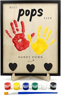 FONDCANYON Pops Father's Day Handprint Kit, Pops Father's Day Birthday Gifts from Grandkids DIY Handprint Kit Craft with Acrylic Paints, Grandpa Gifts Craft Keepsake, 8x10in