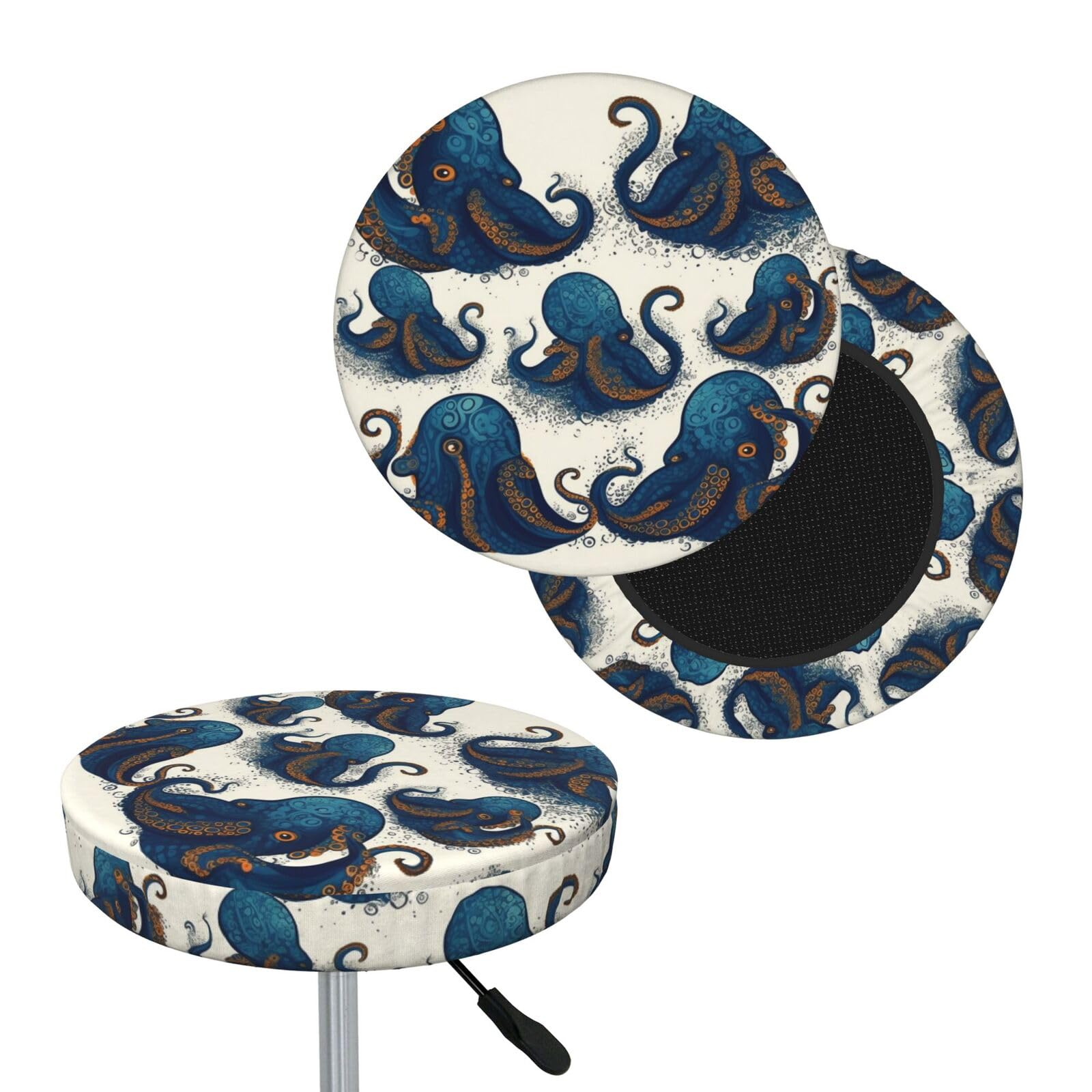 FodPand Tentacles Octopus Bar Stool Cover Round Elastic Stool Cushion Covers Washable Bar Stool Chair Slipcover Stretch Stool Seat Covers for 12-14 Inch Chair