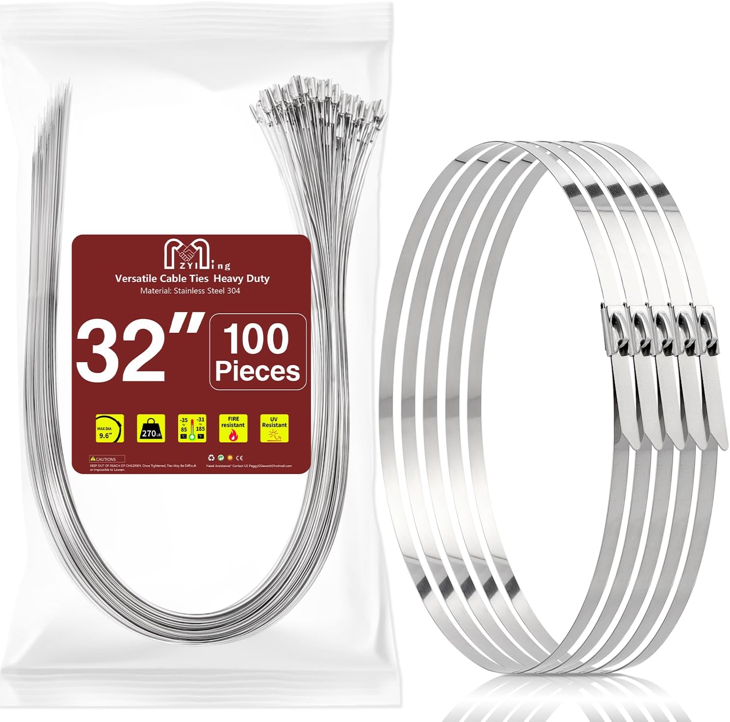 Extra Long 60 Inch Metal Zip Ties 20PCS, Premium Heavy Duty Stainless Steel Cable