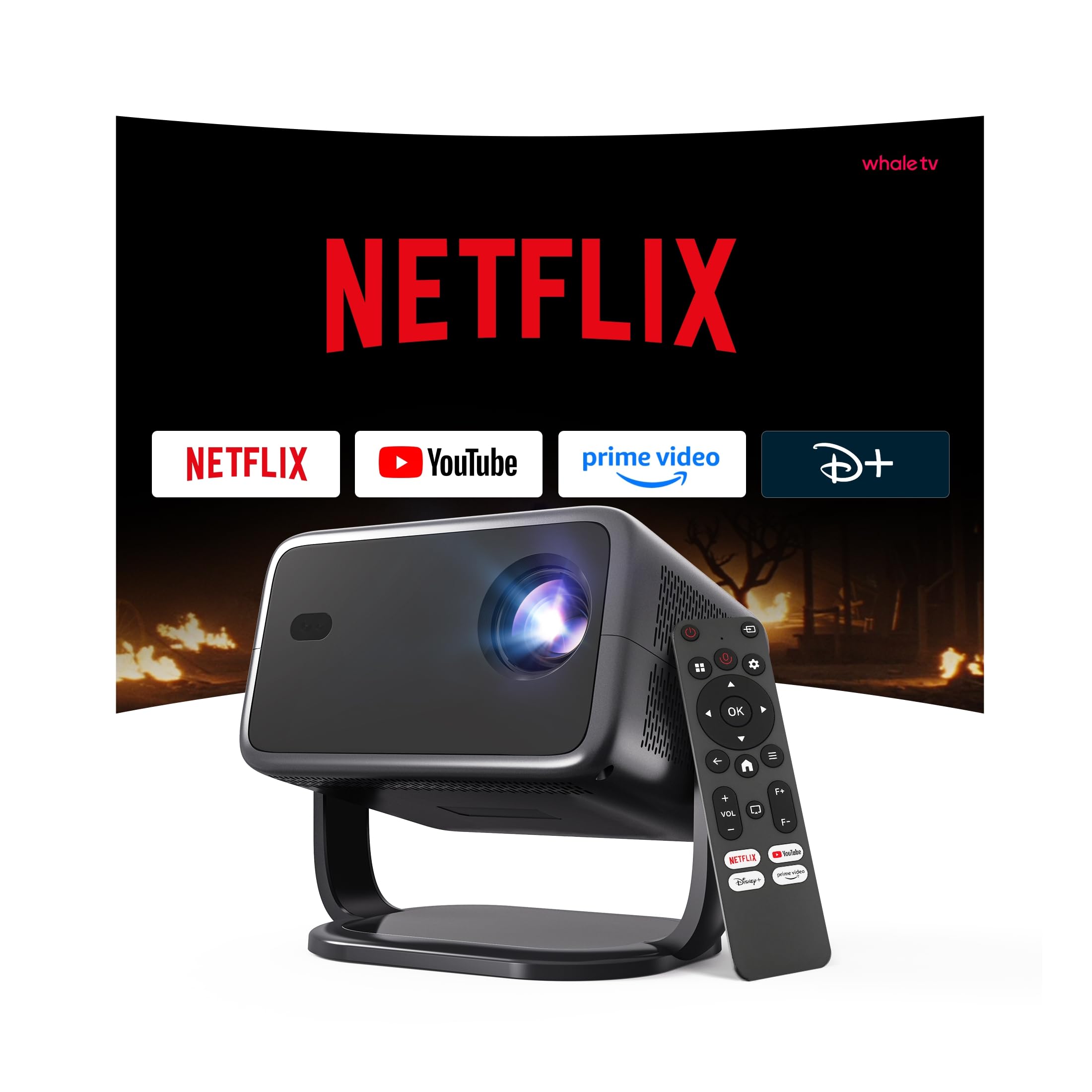[Compatible with Netflix & Android 13] 1080P Native 800 ANSI Smart Projector, Supports 4K, Air Mouse Remote Control, AI Auto Focus and Correction, WiFi 6 and BT 5.4, Hi-Res Audio