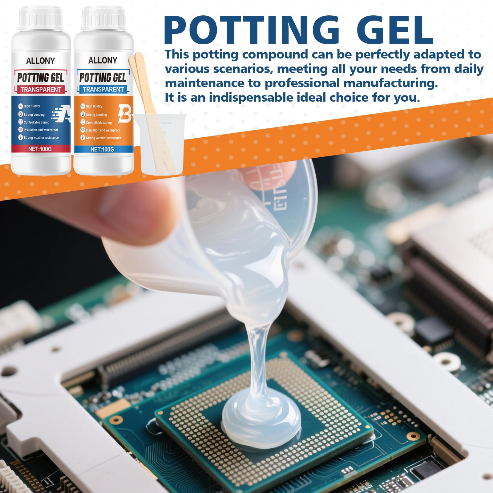 Allony Gel Isolante Elettrico, Sigillante Impermeabile Trasparente, Colla per Incapsulamento Elettrica per Scatole di Derivazione/Schede Elettroniche/Elettrodomestici