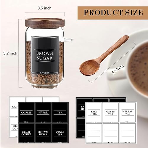 Miniatura 2 de KOSKIMER Juego de recipientes de café y azúcar, tarros de café de vidrio con tapas y cucharadas de madera, recipientes decorativos para crema de té