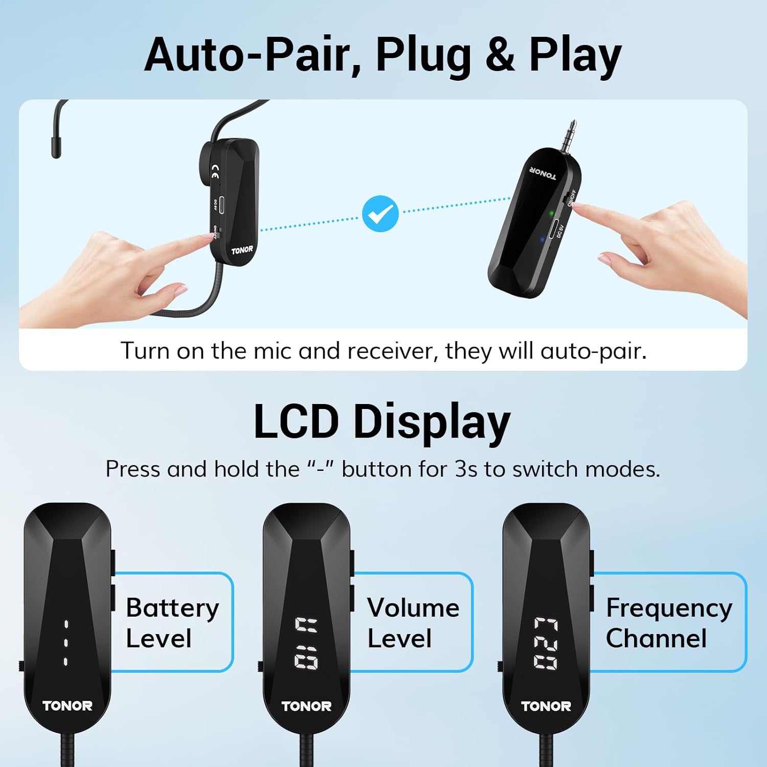 TONOR Wireless Headset Microphone, UHF Microphone Headset System, Head Handheld Mic 2 in 1, Ear Mic with 20 Channels, 65ft Range for Fitness, Teaching, Tour Guide, Voice Amplifier, Speaker, Pa - Image 7