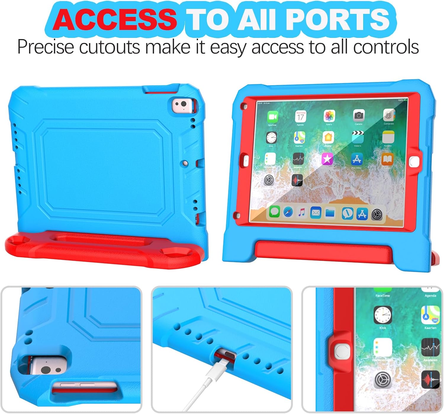 YIHE Kids Case for iPad 9.7" 6th/5th Gen, Air 2nd/1st, Pro 9.7", Blue&Red image 4