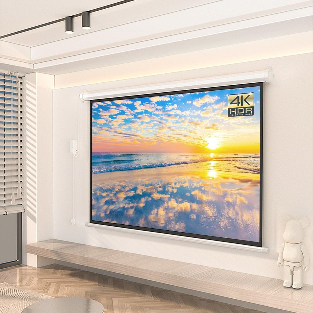 Pantalla de proyección eléctrica de 60" y 72" Ultra HDR, motorizada y Mejorada, con Control Remoto, 4:3 y 16:9, Ideal para reuniones, escuelas y hogares (60 Pulgadas (4:3)).