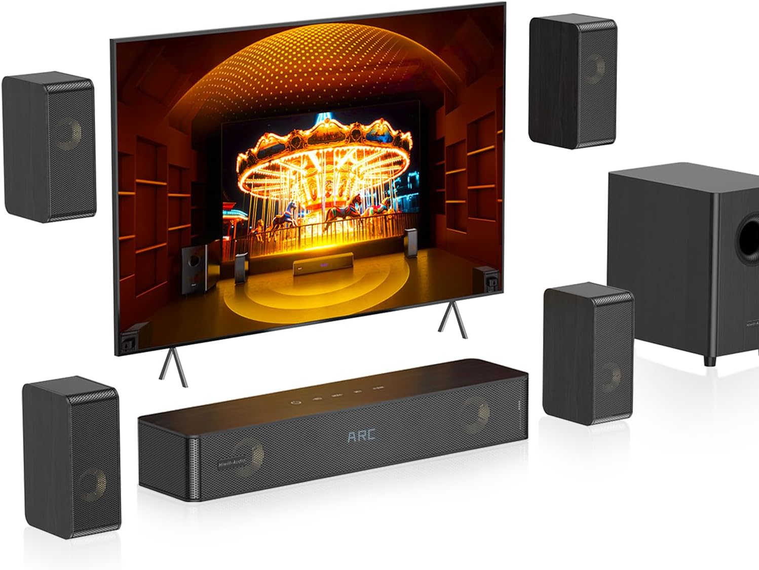 Wooden 5.1.2 Sound Bars, 4 Surround Speakers, 400W...