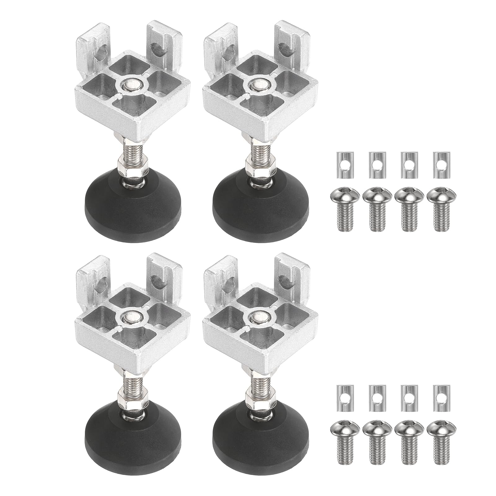 sourcing map 4Pcs M10 Foot End Connector, Aluminum Alloy T-Slot Leg Connector Floor Mount Base Bracket with Nylon Base and Screws for 4040 Series T-Slot Aluminum Extrusion Profile, Silver