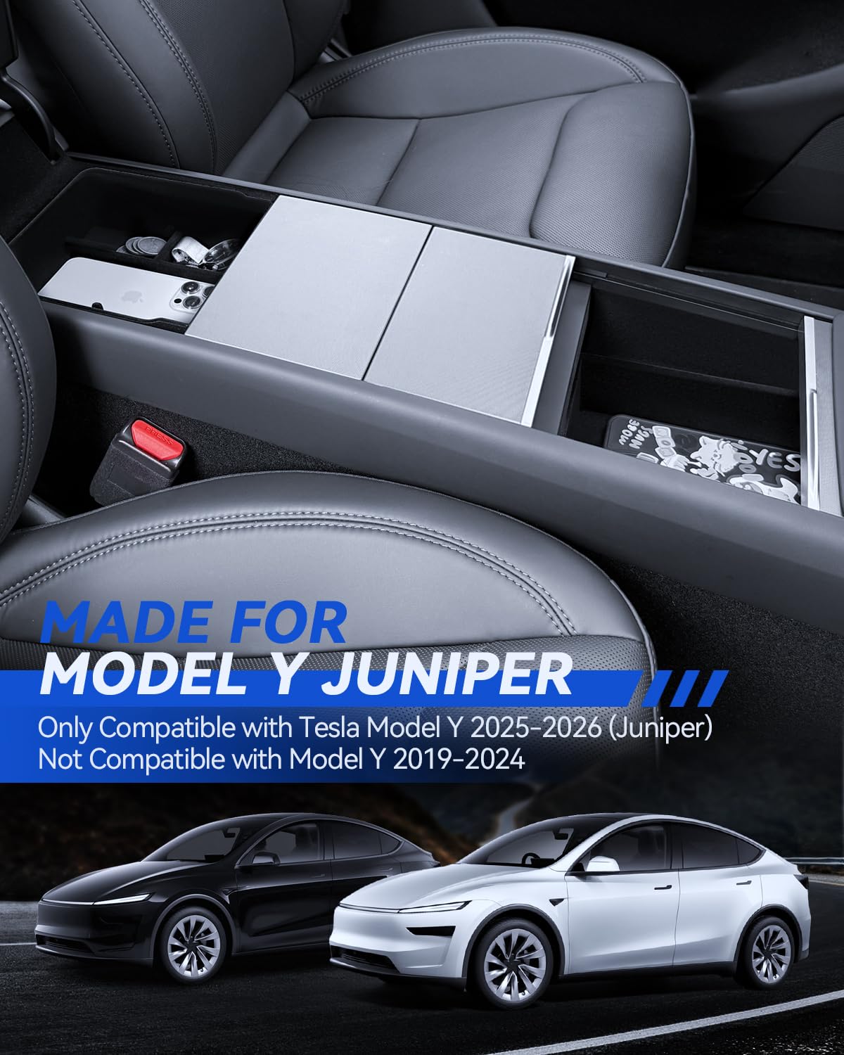 Silikonowa tacka organizera do Tesla Model Y 2025 Juniper – organizer konsoli środkowej i pudełko do przechowywania podłokietnika