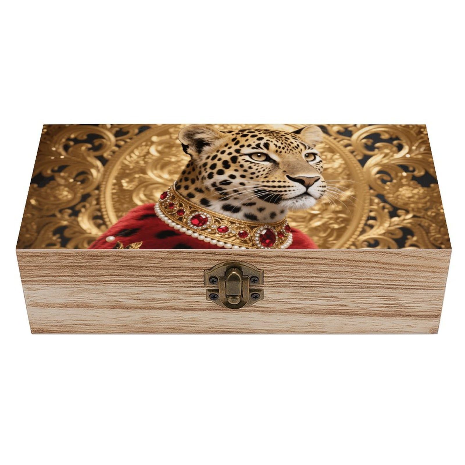 asbwuo Red Rose Cheetah Wooden Keepsake Box Storage Boxes with Hinged Lid