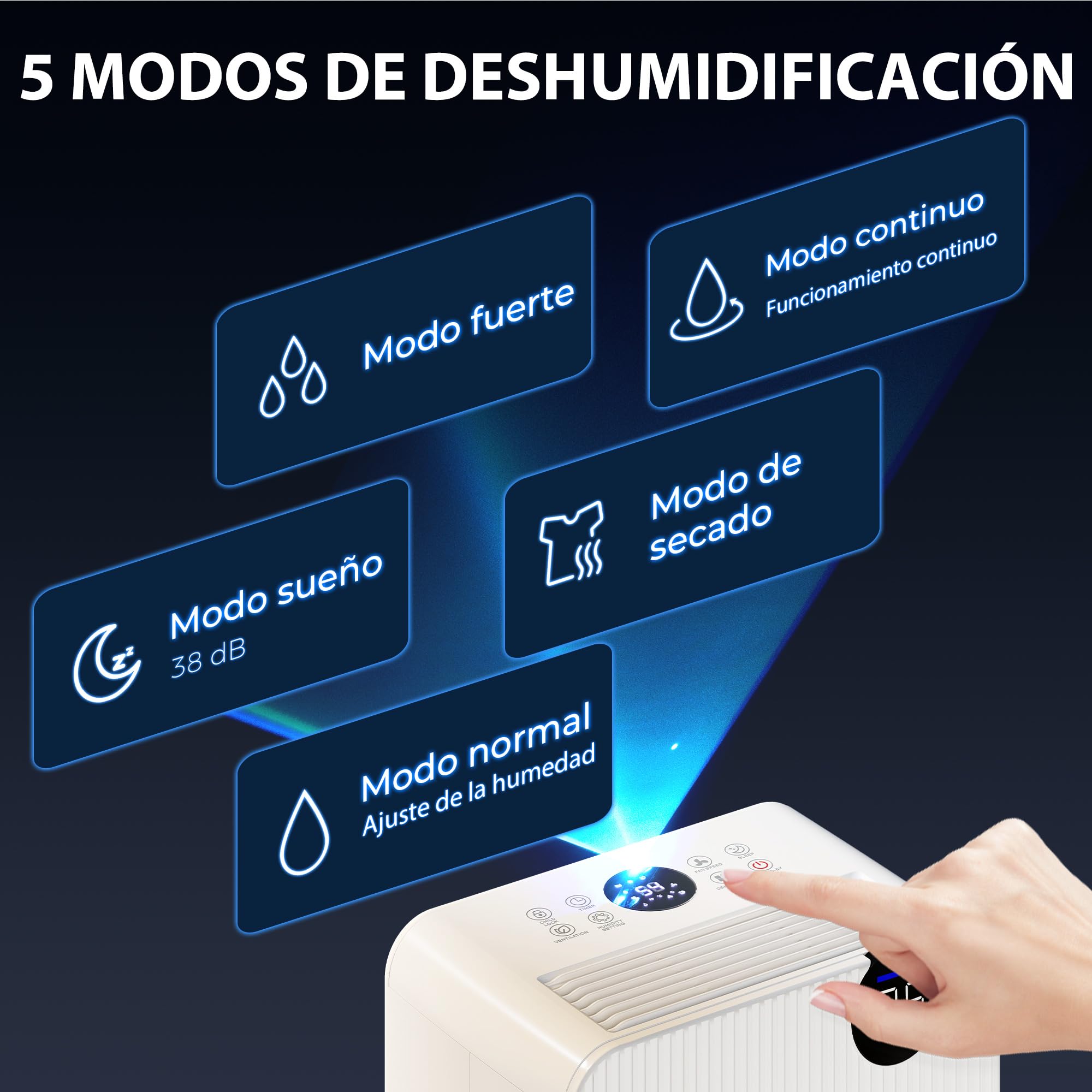 HOMCOM Deshumidificador 12L/día Depósito 2,1L Silencioso Eléctrico 12-25㎡ | 4 Modos, Pantalla LED, Temporizador, Apagado Automático, Bloqueo Infantil, Drenaje Continuo