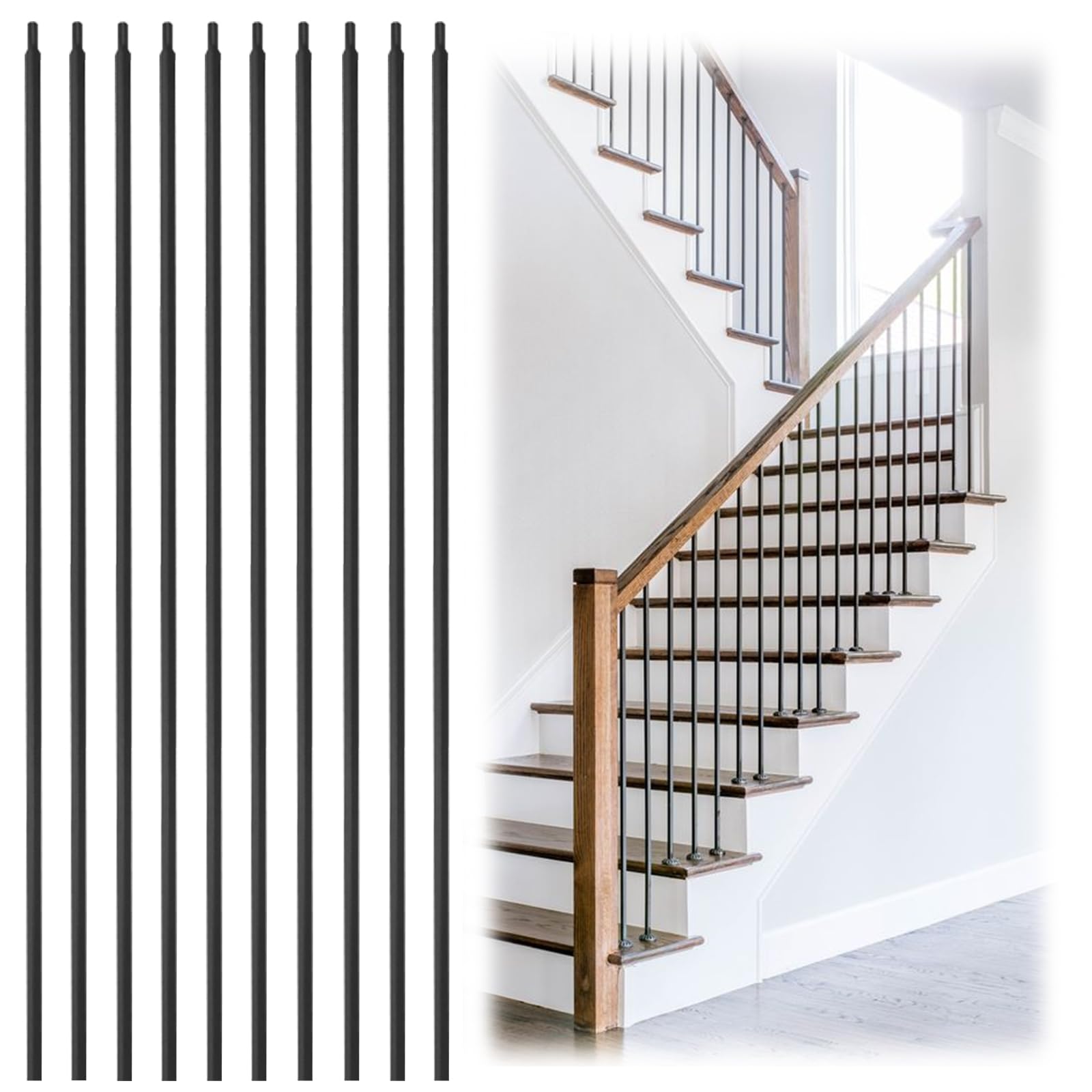 Qrooviiy Deck Wrought Iron Balusters 44" x 1/2" Straight Bulauster,Stair Spindle & Stairs Railing Hollow Rectangle Deck Balusters for Deck Railing