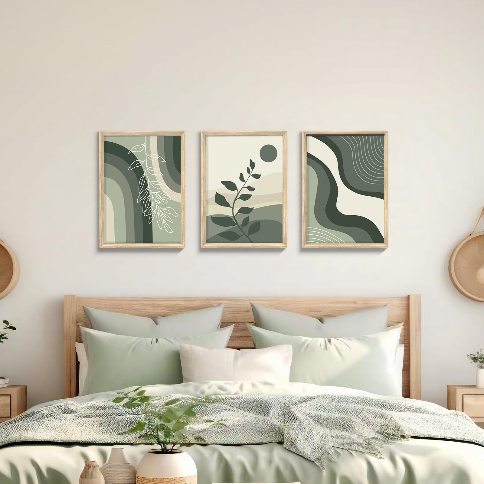 Set Di 3 Quadri Boho Astratti Con Piante E Linee Geometriche - Stampe Su Tela 30x40 E 40x60 Cm Per Soggiorno E Camera Da Letto - 2