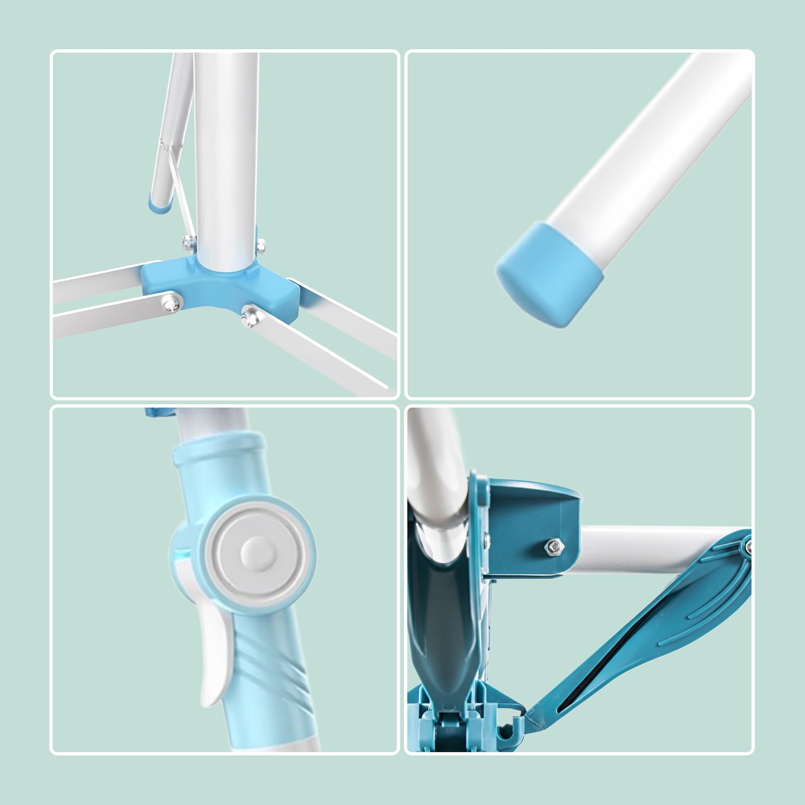 Tendedero Relaxdays, Plegable, Ajustable en Altura, 80-200 cm, 4 Varillas, Camping, tendedero, Blanco/Azul