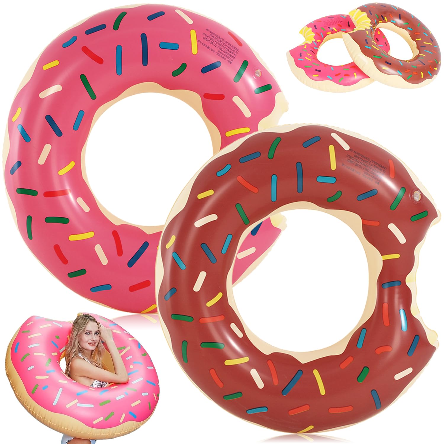 YRPACFB Pool Inflatables Swimming Rings, Donut Inflatable Pool Floats, Water Toys Swimming Floats, Inflatable Tubes Floaties Toys for Kids Adults Beach Swim Party - 2 Pcs Blue