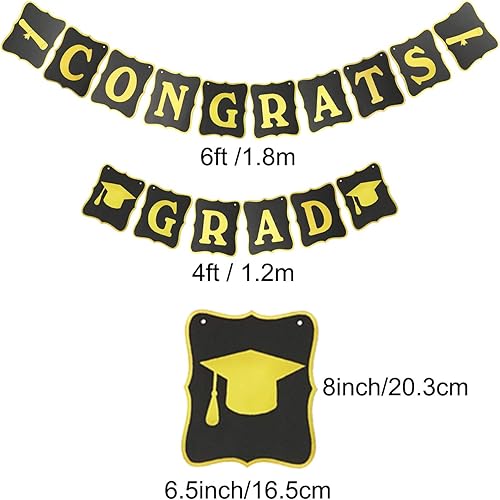 Miniatura 6 de ZERODECO Decoraciones para graduación, cartel en negro y dorado, pompones de papel espirales colgantes, confeti de papel, guirnaldas y globos para