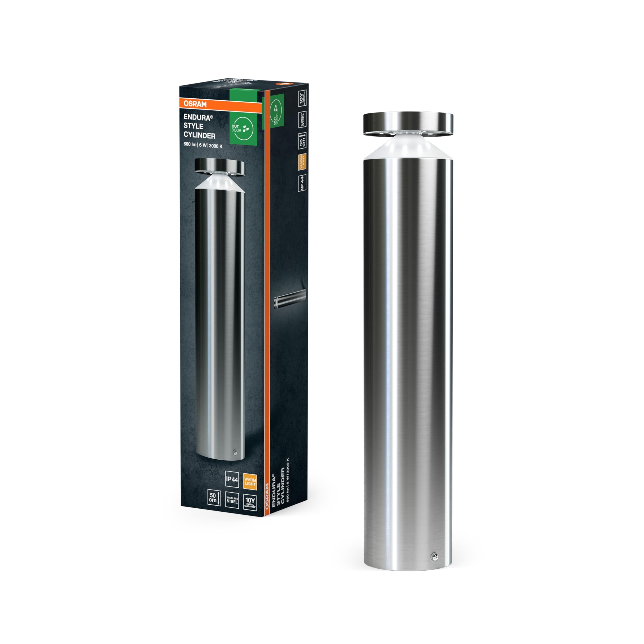 Osram ENDURA Style Cylinder Außenwandleuchte 50cm, 6W, 3000K, 660lm, modernes Edelstahl-Design, IP44 für Fassaden und Eingänge | ENDURA Style Cylinder, Outdoor Lanterns, Stahl, 101 mm dia, 30000 h, 1-Pack