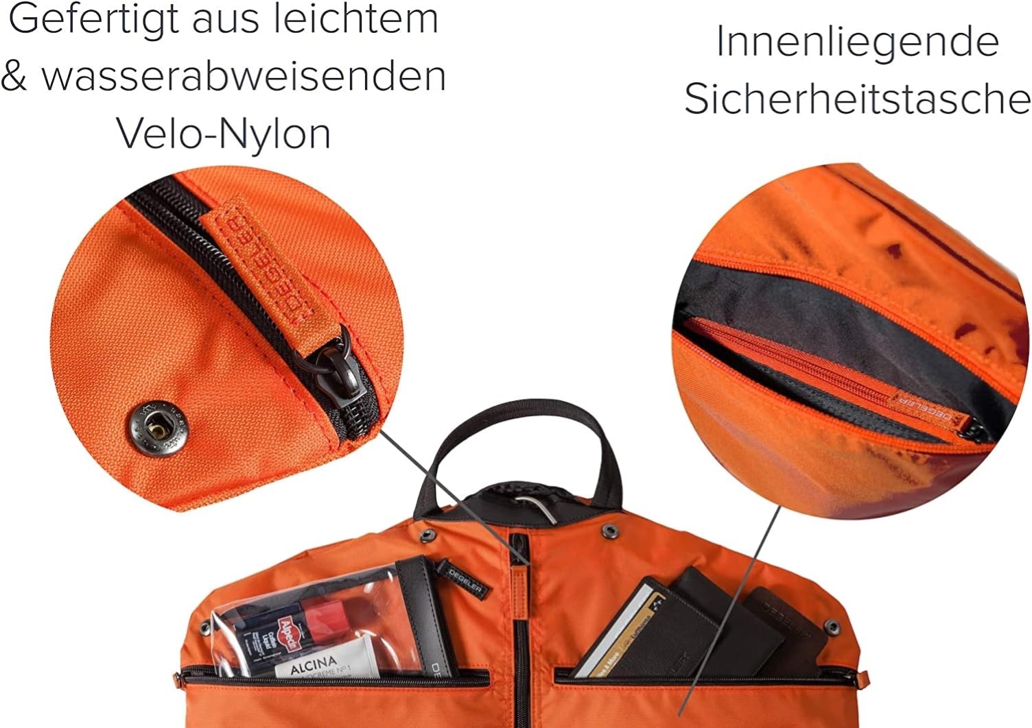 SkyHanger - Kleidersack mit einzigartigem Titan-Kleiderbügel für Damen & Herren - durchdachte Anzugtasche für knitterfreies Reisen - leichtes & wasserabweisendes Nylon - orange