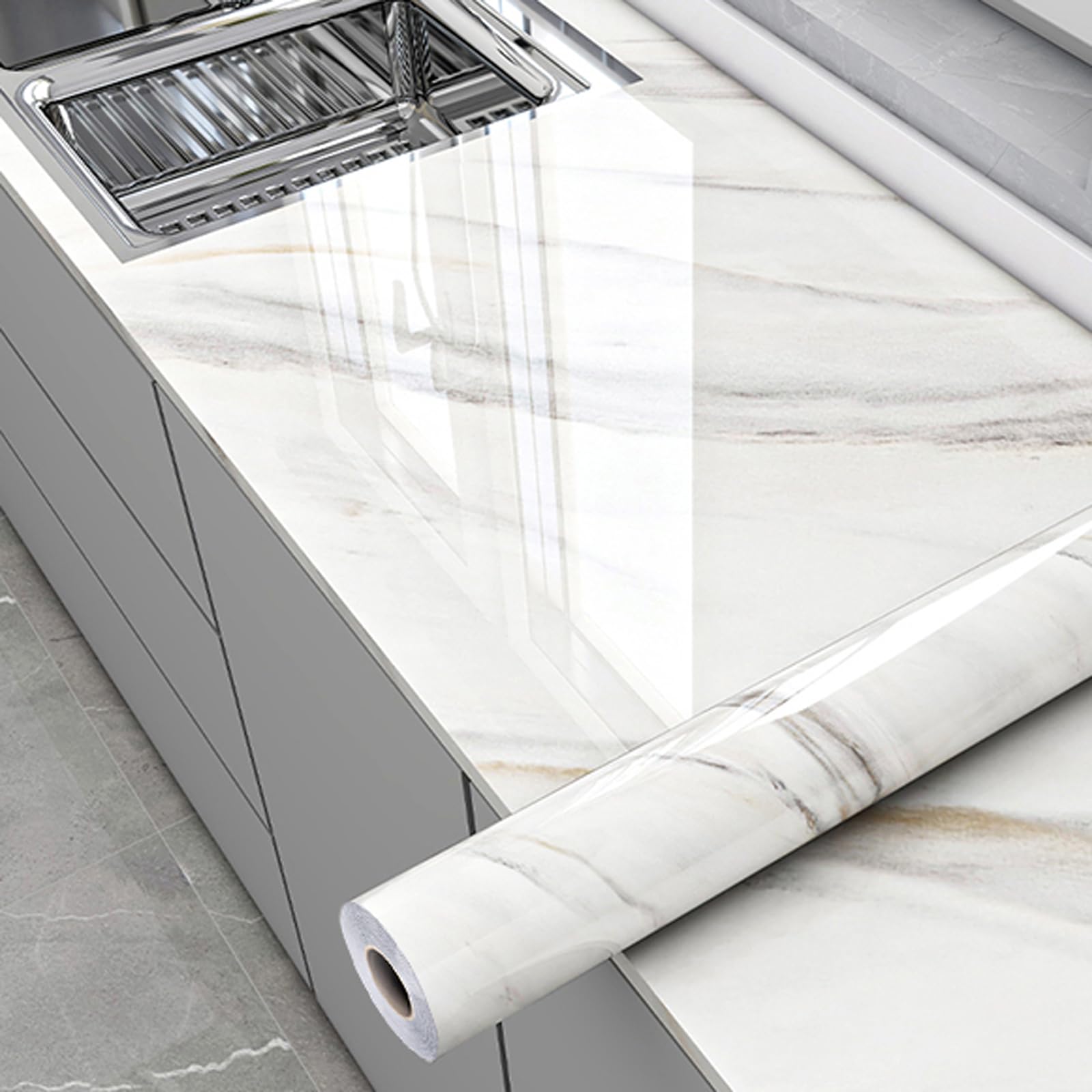 FOELANNE Back Self Adhesive Wallpaper, Marble Contact Paper, Kitchen Counter Marble Wallpaper Multicolor Multiple Sizes(Style H,80cm*300cm)