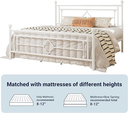 Miniatura 7 de Allewie Base de cama de plataforma de metal tamaño King con cabecero y pie de cama vintage victoriano/base de colchón/almacenamiento debajo