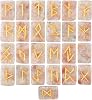 Crocon Sunstone rectangle shape gemstone runes with Elder Futhark Alphabet Engraved 25 pcs rune set Crystal Divination metaphysical Healing Chakra Reiki runes set with a pouch Size : 2025mm