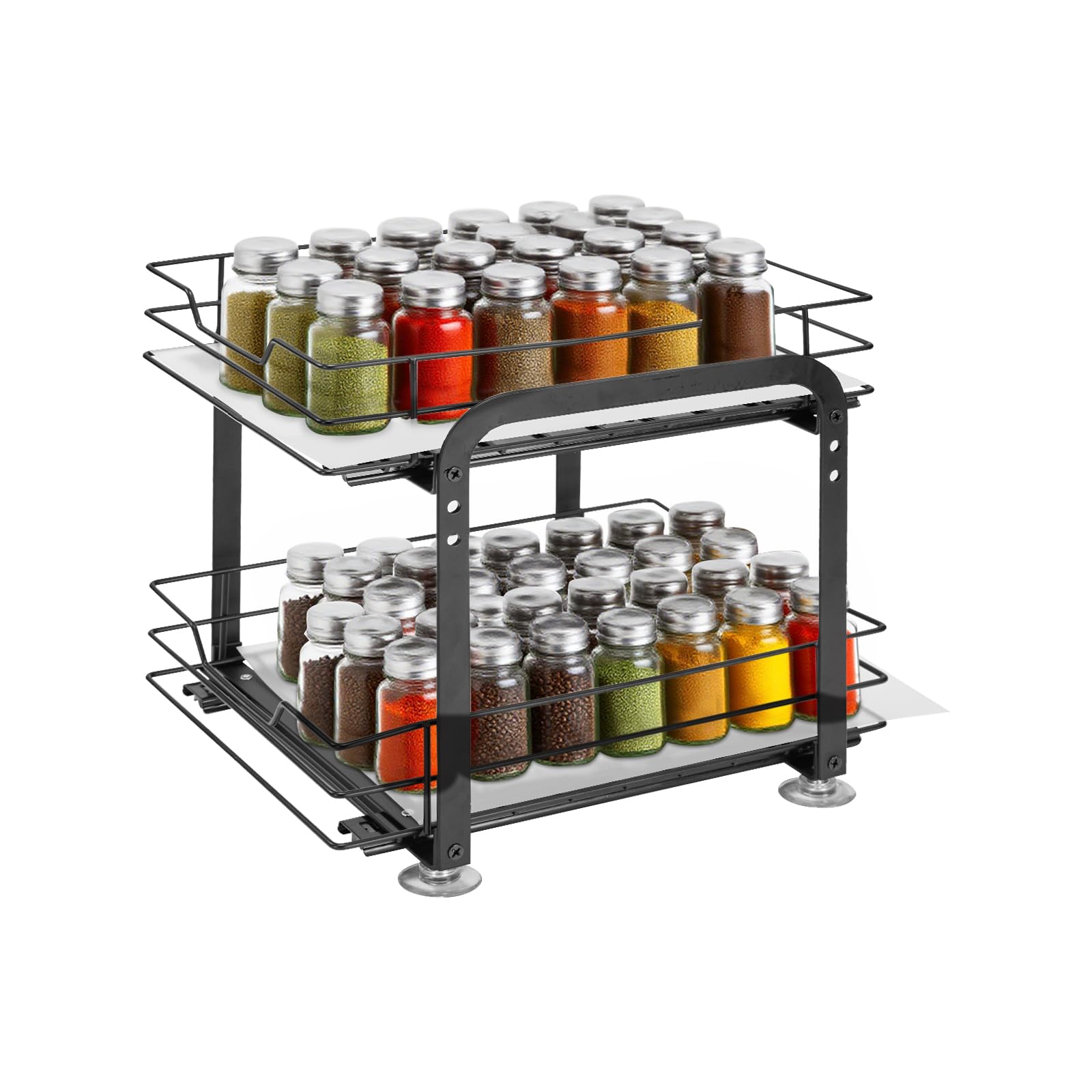 SUNNYNEST 2 Tier Spice Rack Organiser, Adjustable Metal Spice Shelf for Kitchen Countertop, Cupboard and Cabinet, Stepped Spice Storage Rack for Herbs, Seasonings and Jars (Small)