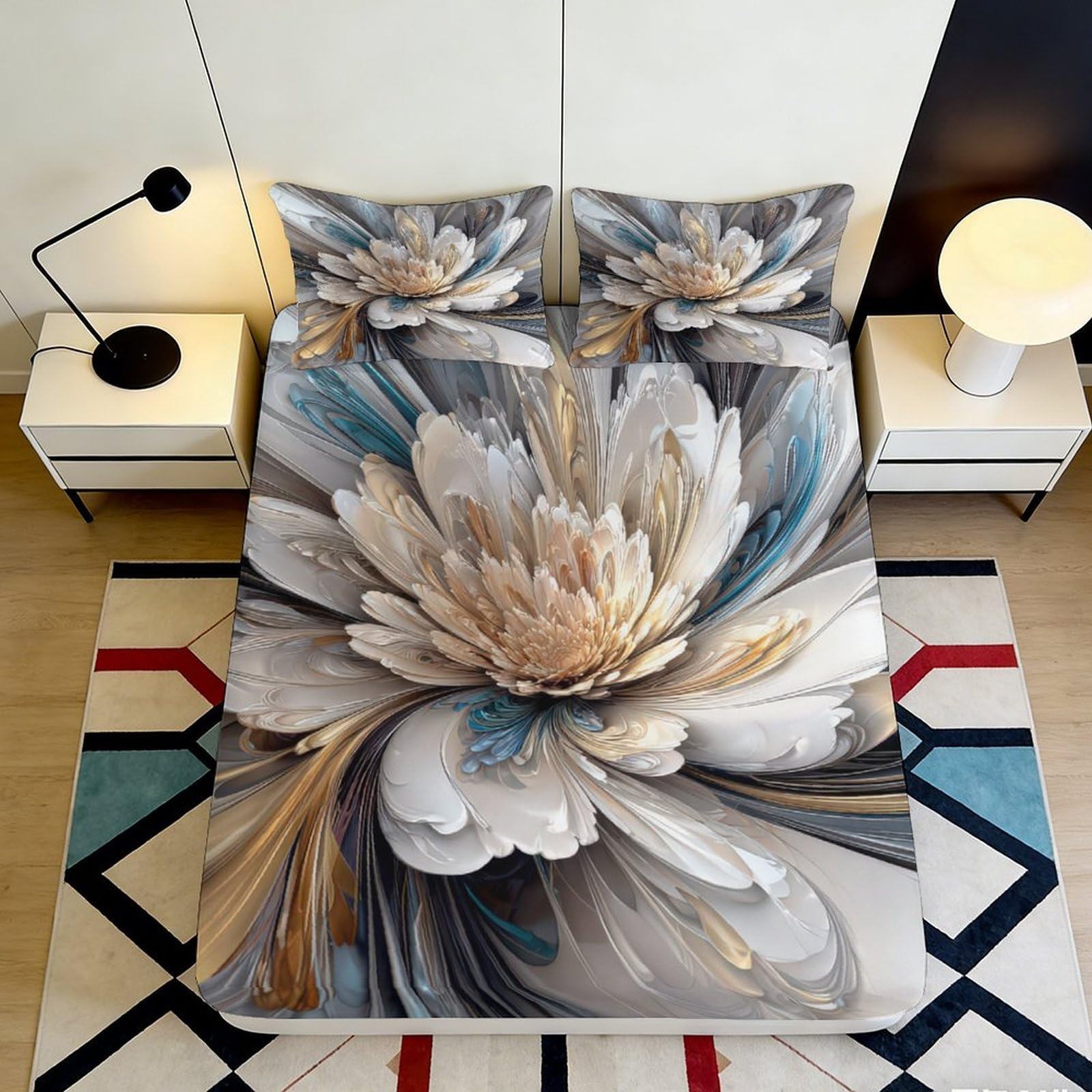 Wtorimpel Style-6 3D Printed Abstract Floral Fitted Sheet Microfiber Non-Slip Deep Pocket Bedroom Bedding Floral Mattress Fitted Cover Washable 90X200x25cm