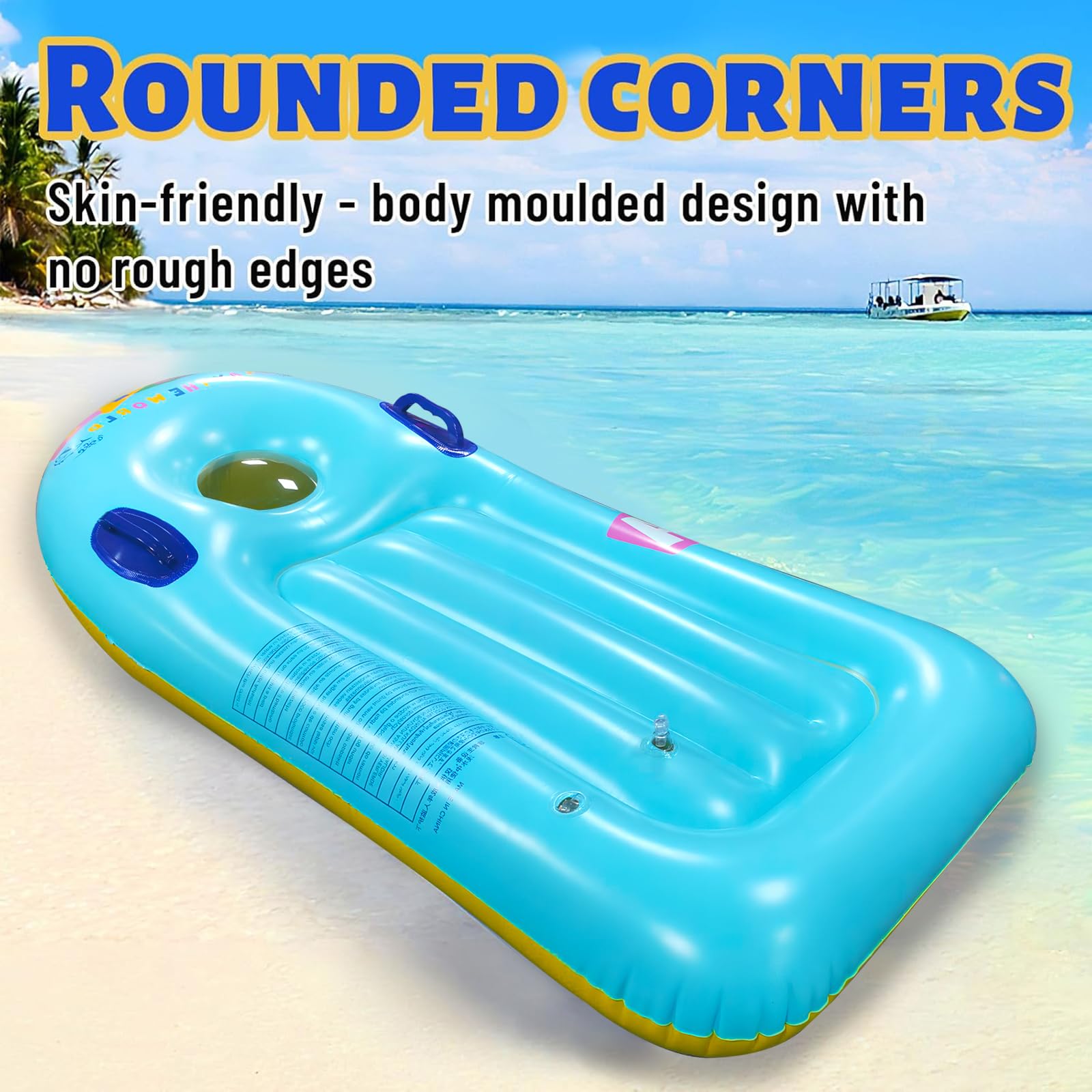 Schwimmbrett Bodyboard Aufblasbar 110 x 48cm mit Griffen für Kinder Strand Pool