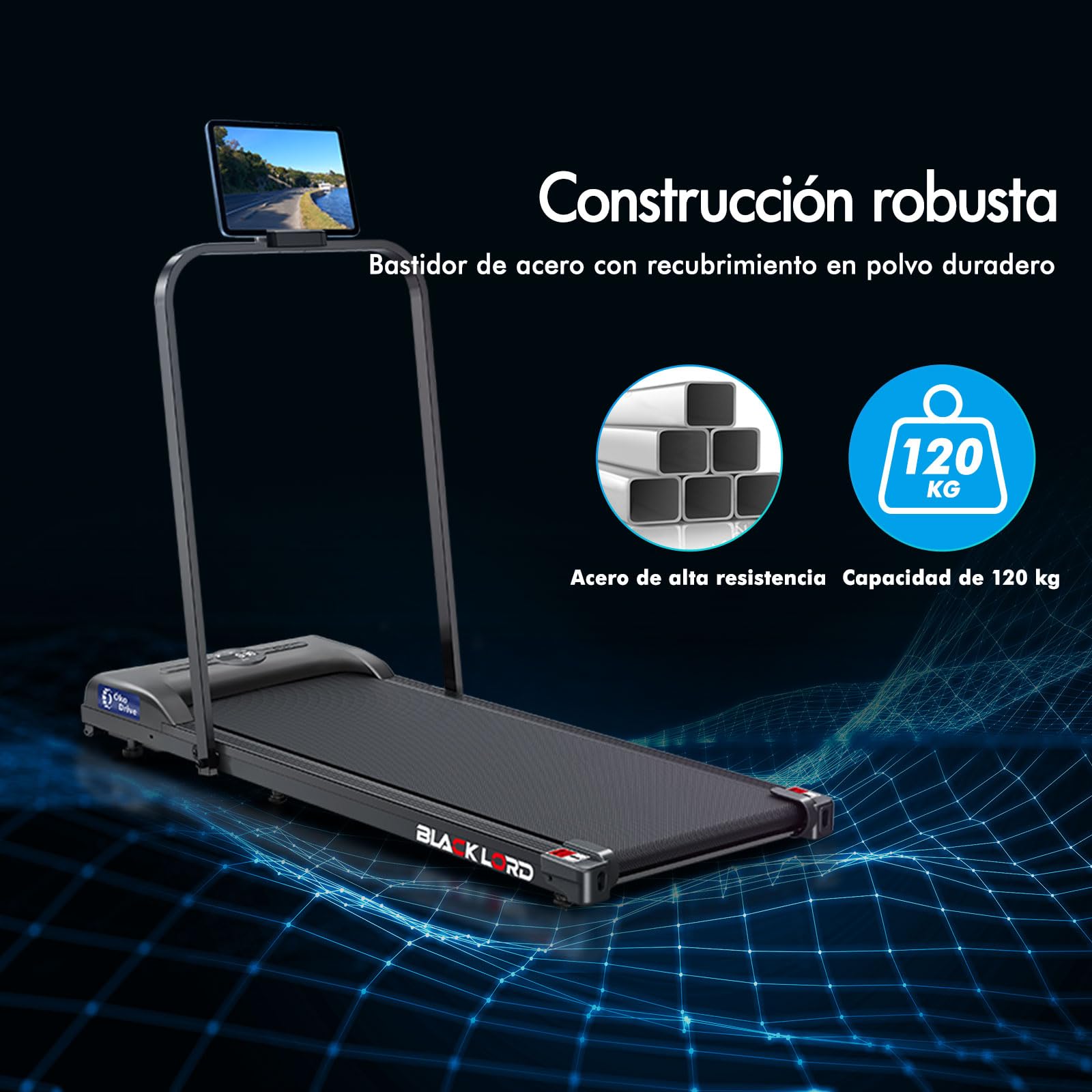 BLACK LORD Cinta de Correr 4 en 1, Walking Pads de 2.2 HP, silenciosa, 9/12 km/h, para Debajo del Escritorio con Altavoz Bluetooth, Equipo portátil para Hacer Ejercicio en casa, 120 kg, con/sin asa