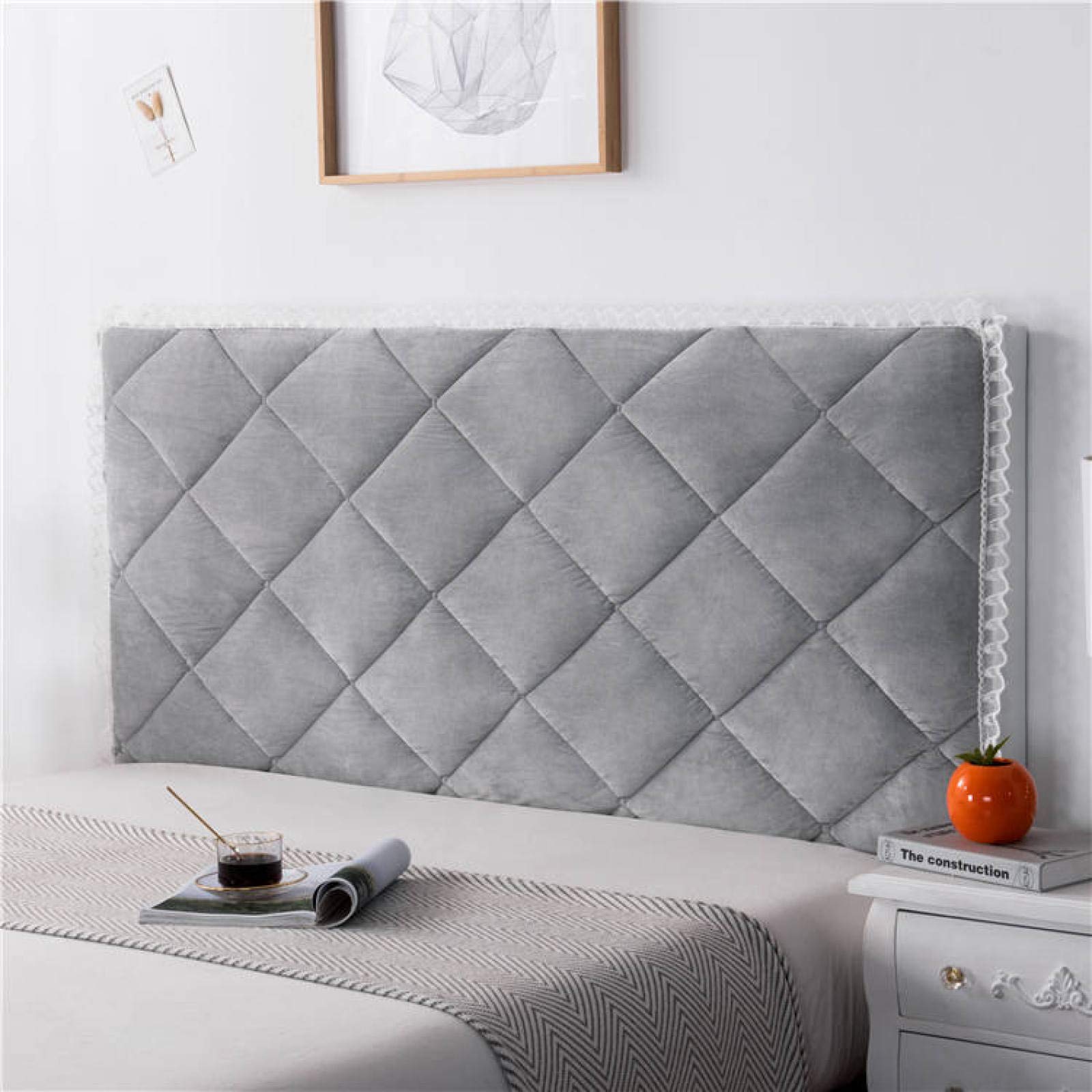 Soft bed Headboard Slipcover Covers for Double Queen Super king Size Bed Solid Color Stretch Padded Headboard Cover Dustproof Furniture Protector for Wooden Upholstered Bed,Silver-200cm