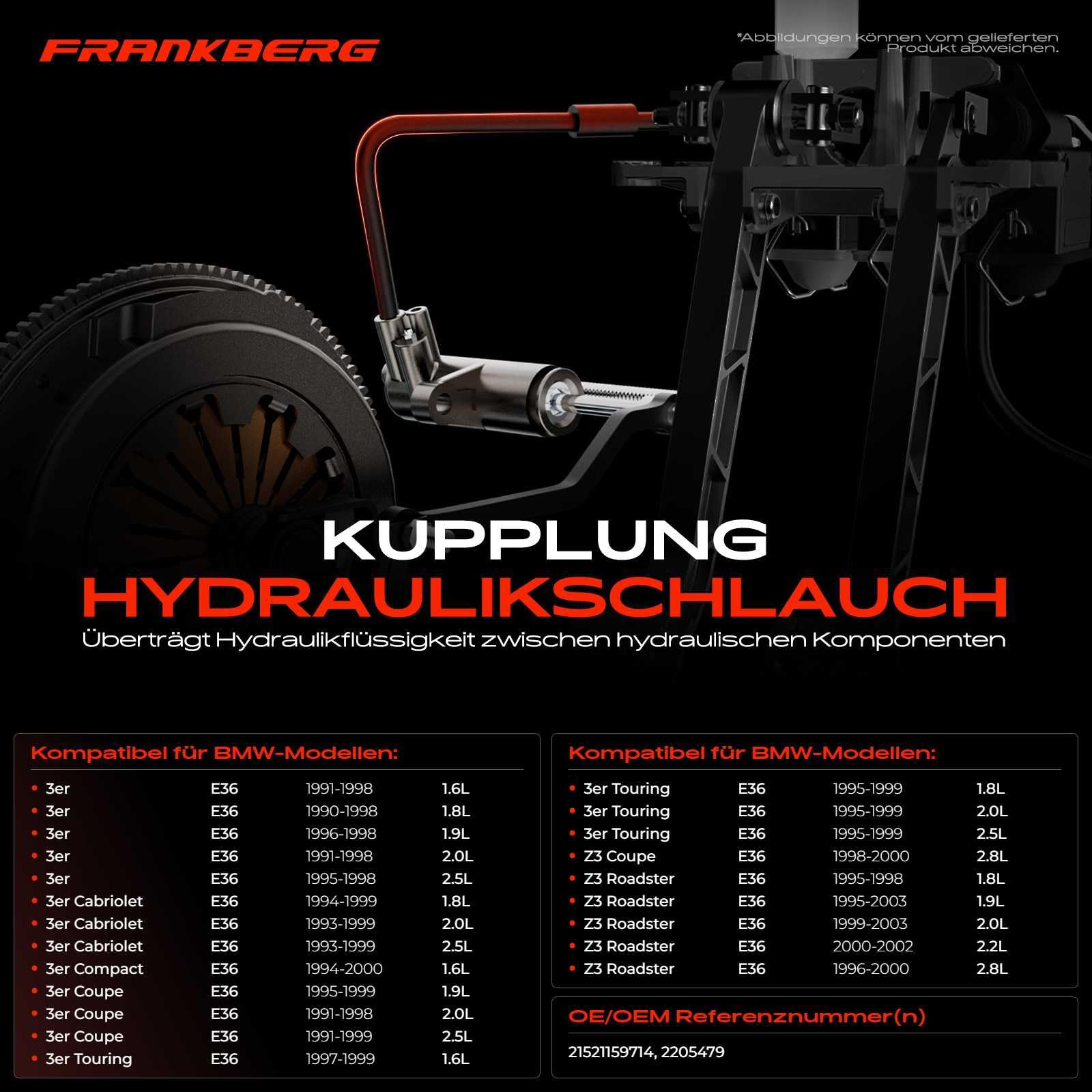 Frankberg Tubo frizione Clutch Compatibile con Z3 R.o.a.d.s.t.e.r E36 Serie 3 Compact E36 Serie 3 Cabriolet E36 Serie 3 E36 Serie 3 Touring E36 Replace# 2205479