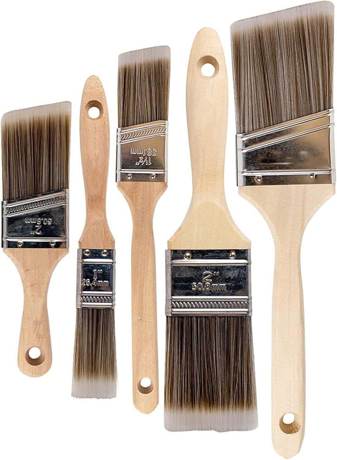 ELECDON Paint Brush Set, Wood Handle, Premium Wall Brush Set, House Paintbrushes, Trim Paintbrush, Sash Paint Brushes for Cabinet, Sash, Home Improvement Trim Edging 5 Piece