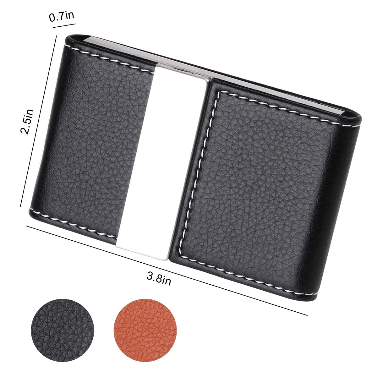 flintronic Etui na wizytówki, etui na karty kredytowe ze skóry PU, smukłe etui na dowód osobisty ze stali nierdzewnej dla mężczyzn/kobiet, podwójnie otwierana klamra magnetyczna, utrzymuje wizytówki w