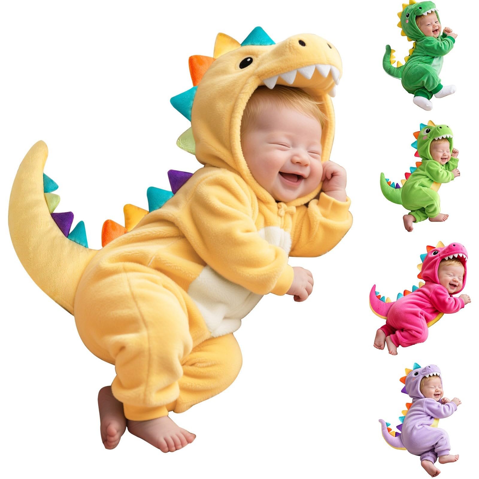 Baby Dinosaur Costume Romper Fleece Hooded JumpsuitAnimal Cosplay Outfit