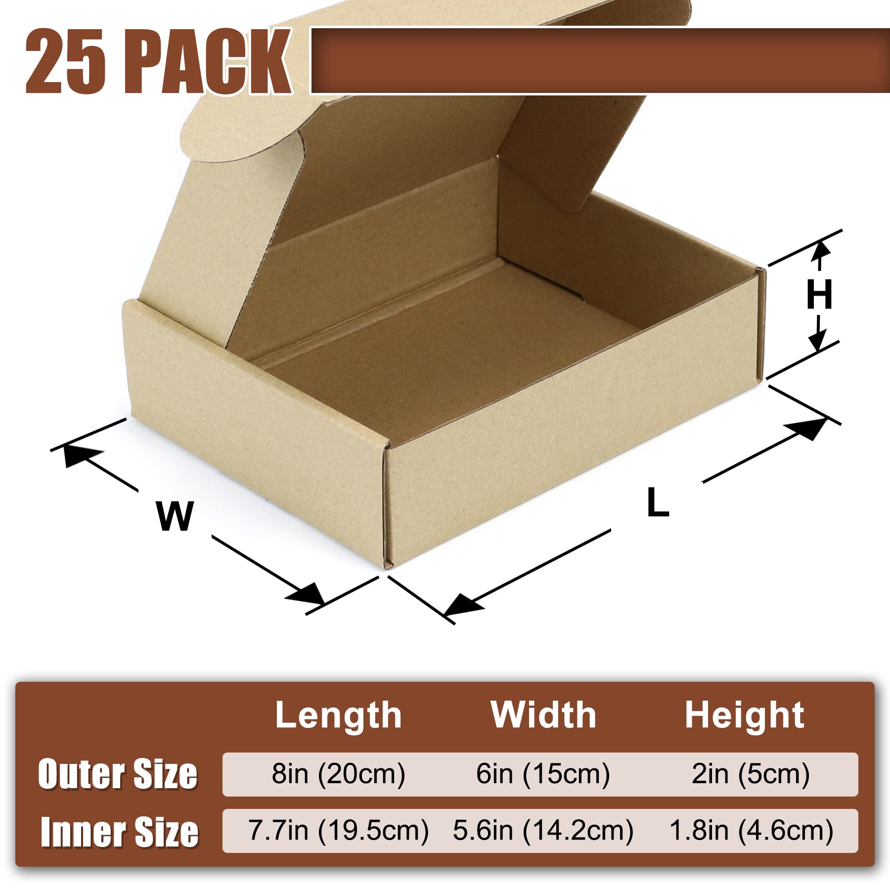 BJADE'S Cajas de envío, caja de cartón corrugado para correo, embalaje de regalos, mudanza y almacenamiento, paquete de 25 (8 x 6 x 2 pulgadas)