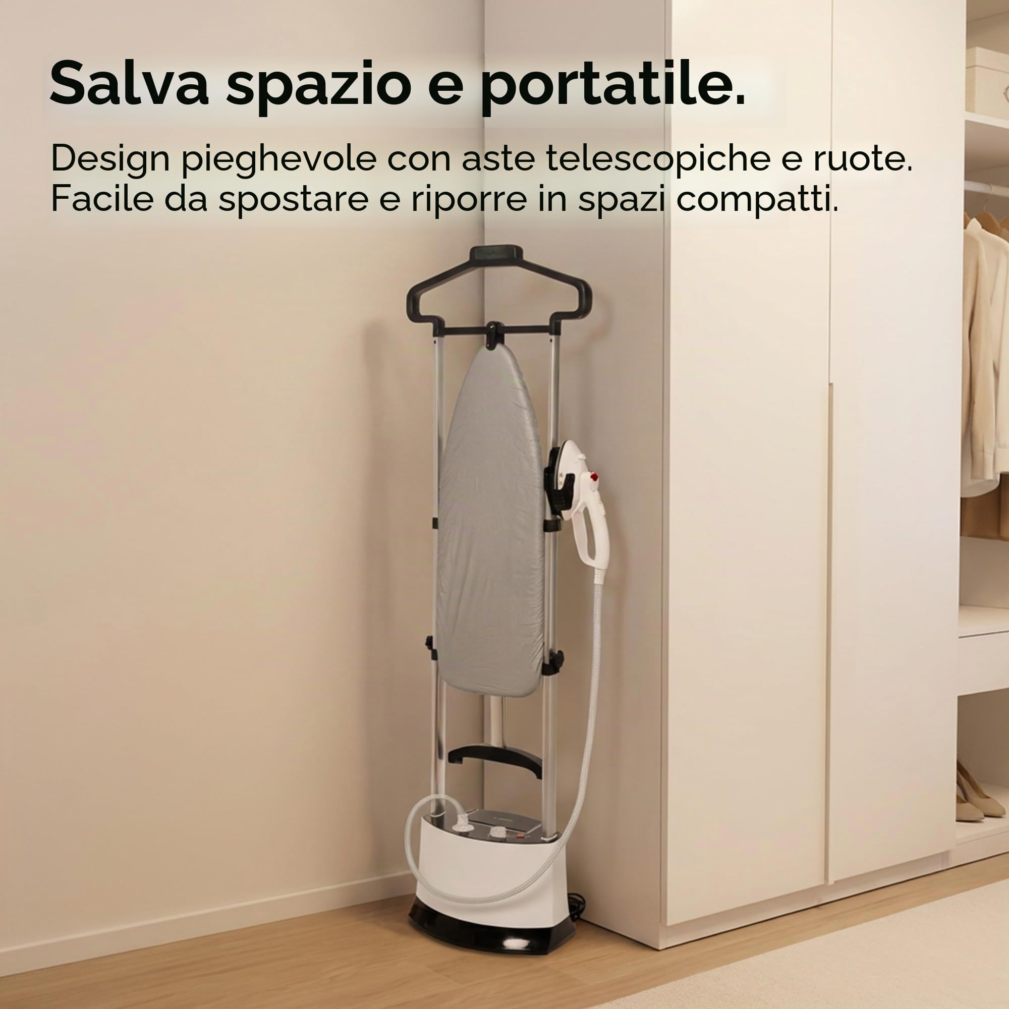 Ferro da Stiro Verticale Professionale 1400W 6 Bar 12 Livelli Temperatura Asse Pieghevole Serbatoio 1,6L