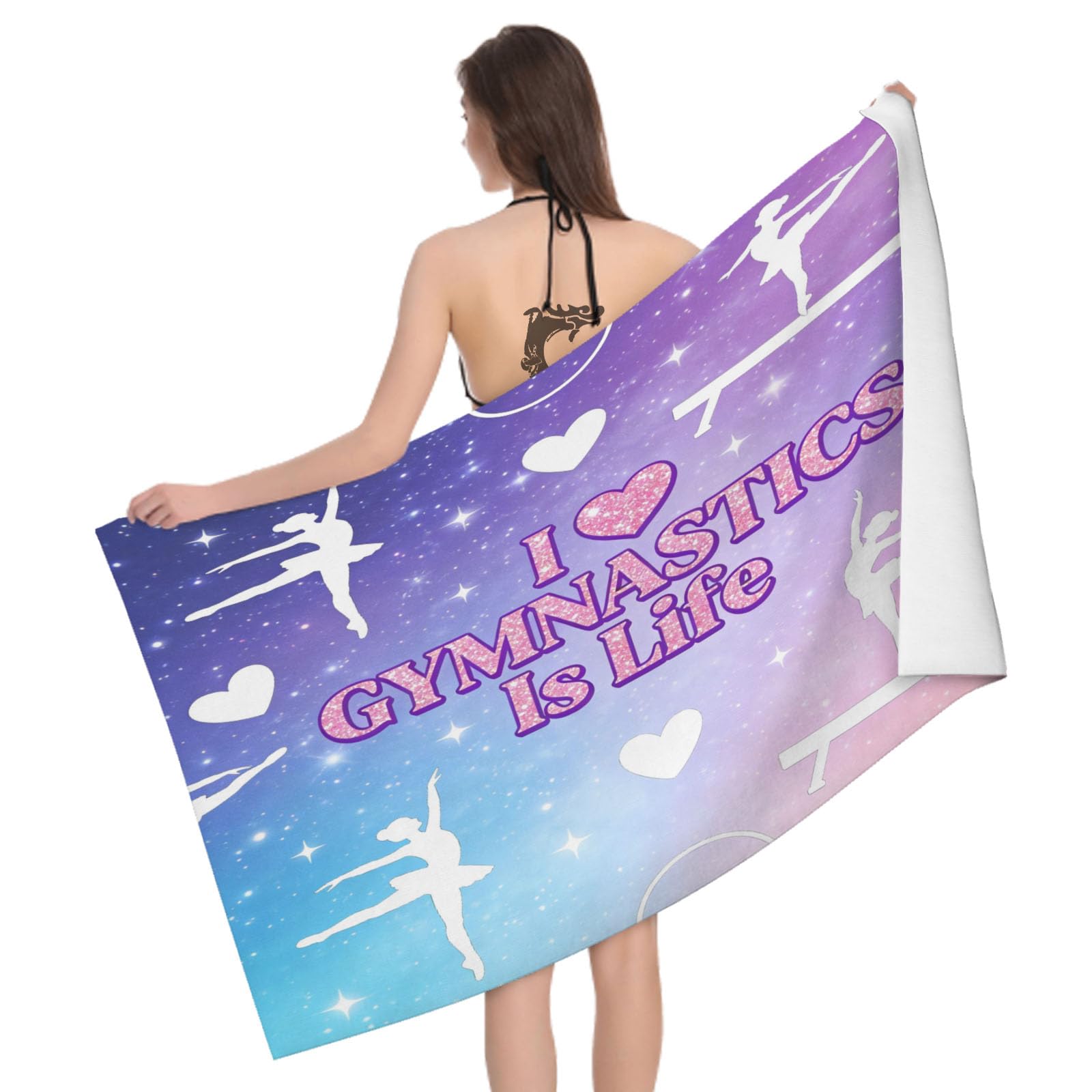 Leichong 3D Gymnastics Beach Towel Microfiber Soft Quick Dry for Adults, Dreamy Bath Towel Lightweight Soft Absorbent for Travel Swimming Pool Sports, 75 x 150 cm