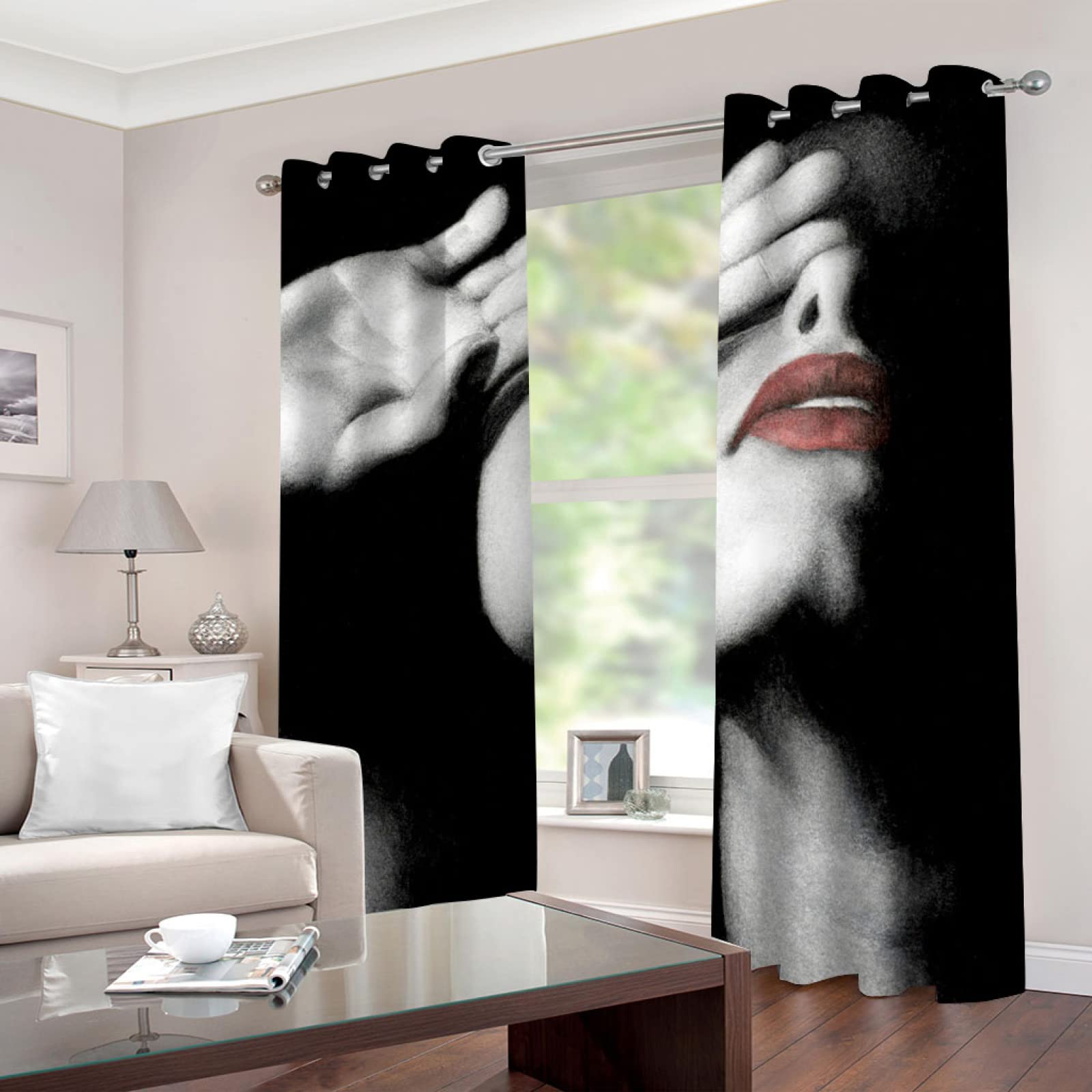 Cortinas Cocina Cortas Opacas Modernas para Ventanas 2 Piezas 280X260Cm Cortinas Opacas con Ojales Impresión De Mujer De Moda Cortinas Salon Dormitorio Juvenil Infantil Termicas Aislantes Frio Y Calo